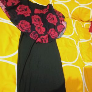 Roses Printed Black Red Dress