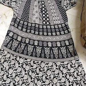 Black And White Jaipuri print Frock