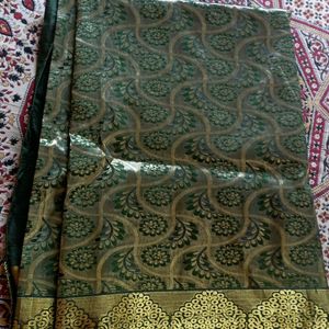 Bottle Green Golden Zari Border Saree