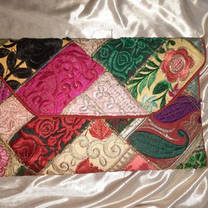 Pretty Embroidered Multicolour Clutch/sling Bag With  Big Storage