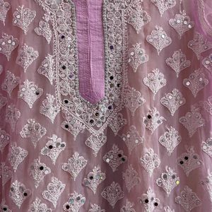 Pink Chikankari kurta with mirror work