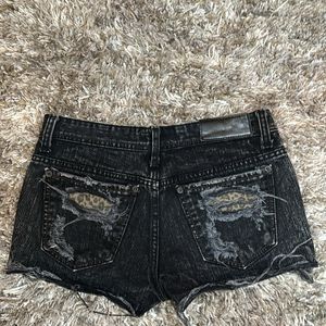 Distressed Black Mini Short Denim