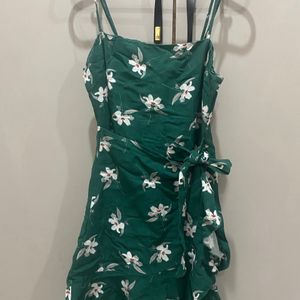 Dark Green And Floral Wrap Dress