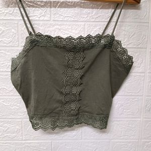 Spaghetti Olive Crop Top