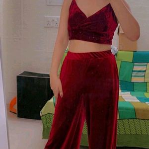 SHEIN SXY Velvet Coord Set Crop Top Palazzo Pant