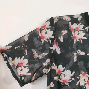 Korean imported black floral top