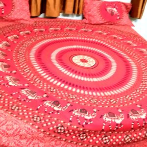 Jaipuri Red Designed King Size Bed Sheet