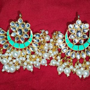 Kundan Earings In Green 💚 Colour