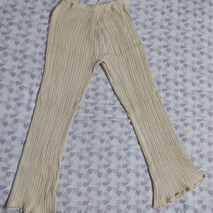 High Waisted Beige Bootcut Trousers