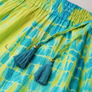 Lime Green And Blue Dyed Flared Maxi Skirt