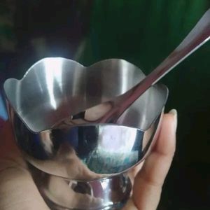 6 Steel Ice Cream Bowl With  Spoons