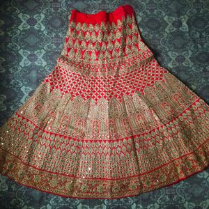 Unstiched Red And Gold Lehenga