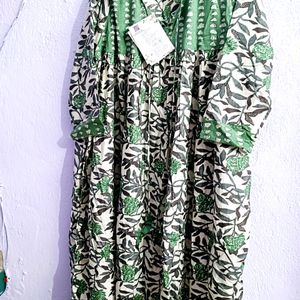 Pure Cotton Olive Green A Line Kurta Pant