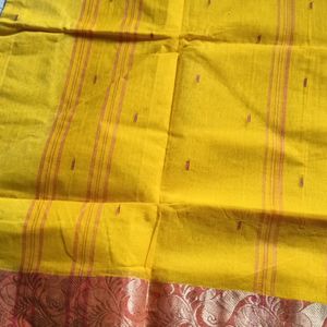 New Yellow And Red Pure Cotton Saree