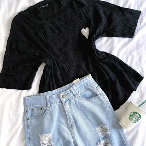 Pinterest Korean Ribbed Oversized Black Pullover