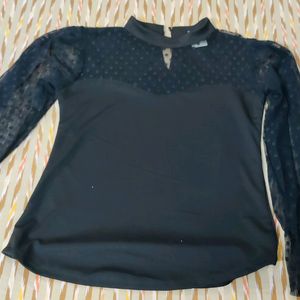 Black Top With Net Long Sleeves.