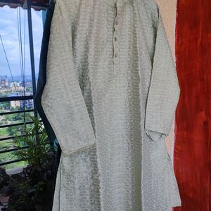 Pista Green Chikankari Kurta For Men