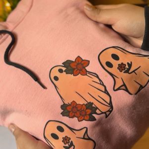 oversized printed pink hoodie.Good quality