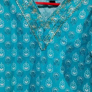 Embroidery Work Kurta With Plazo And Dupatta