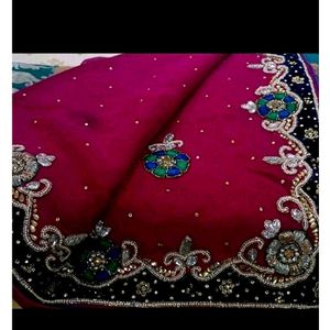 Beautiful heavy Rani pink saree