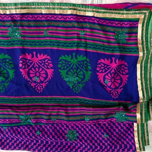 Pink And Green Mix Colour Saree