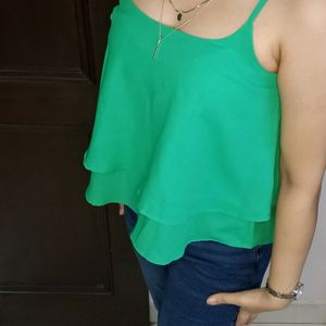 Ginger Solid Green Layered Spaghetti Top