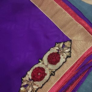 Beautiful Violet Colour Saree With Blouse 🤩