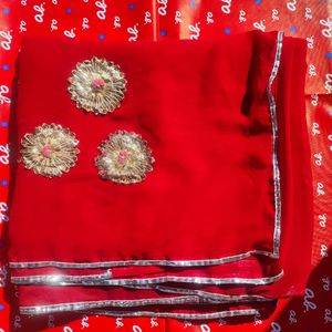 Trending Saree Red In Color With Silver Border