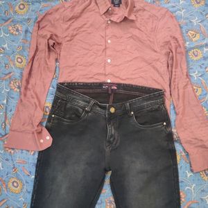 Combo Of Premium Rose Shirt And Black Denim Jeans