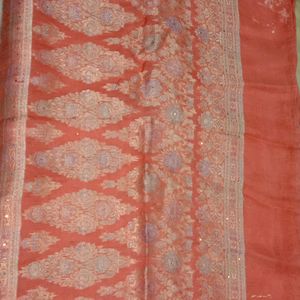 Coral thread Work Saree