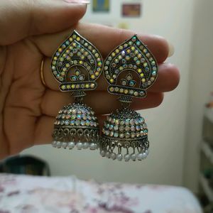 Multicolored Oxidised Jhumkas