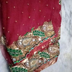 Tomato Dark Red Colour Beautiful Saree