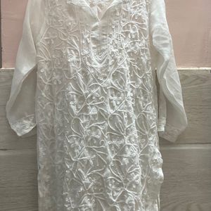 White Embroidery Casual Kurti