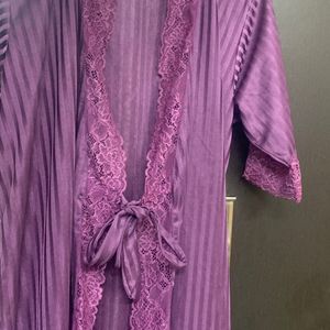 Purple Satin Robe Top Nightwear