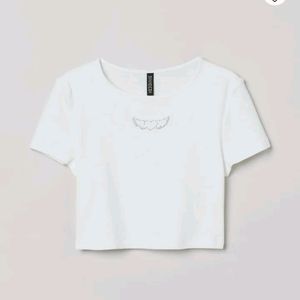 H&M White Overlocked Crop Top