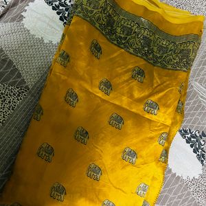 Mustard Silk Saree With Blouse