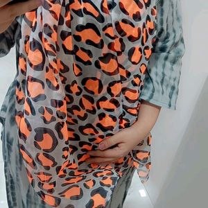 Animal Print Multi Purpose Orange Colour Stole/Sca