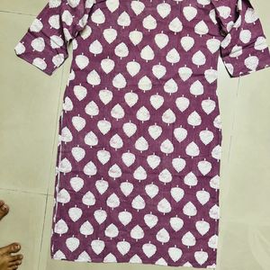 Leaves Printed Round Neck Light Purple Kurta