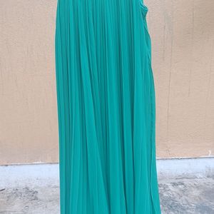 Strappy Grecian Blue-Green Pleated Gown