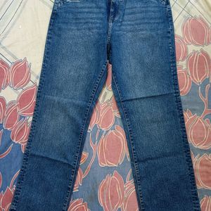 High Waisted Straight Fit Blue Jeans