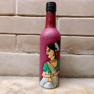 Handpainted Women Art On Glass Bottle