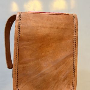 Leather Sling Bag With Woolen Art Work