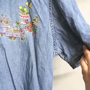 Lightweight Denim Shirt With Embroidery