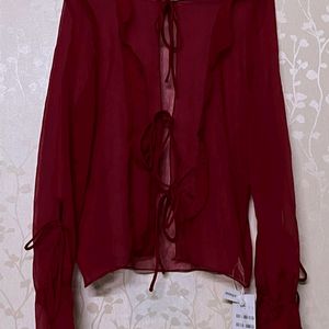 Urbanic Red Ruffle Placket Blouse - New With Tags