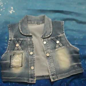 Denim Jacket For Kids - Sleeveless