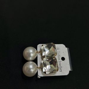 Zirconia Crystal And Faux Pearl Drop Earrings