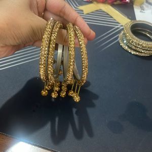 Golden Bangles With Latkan