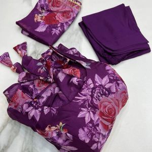 Purple Printed Anarkali Suit Set