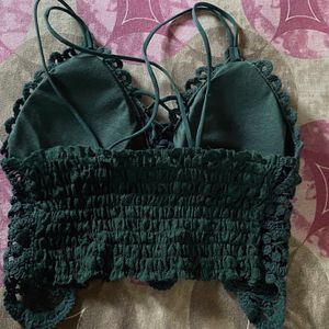 crochet bra crop top green color