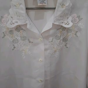 Korean Embroidered Neck White Shirt🥀